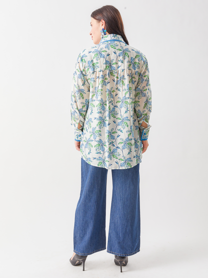 Fika Digital Printed Shirt With Contrast Lace Work And Crotchet Buttons