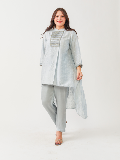 Emma Light Grey Soft Raw Silk Tunic Set