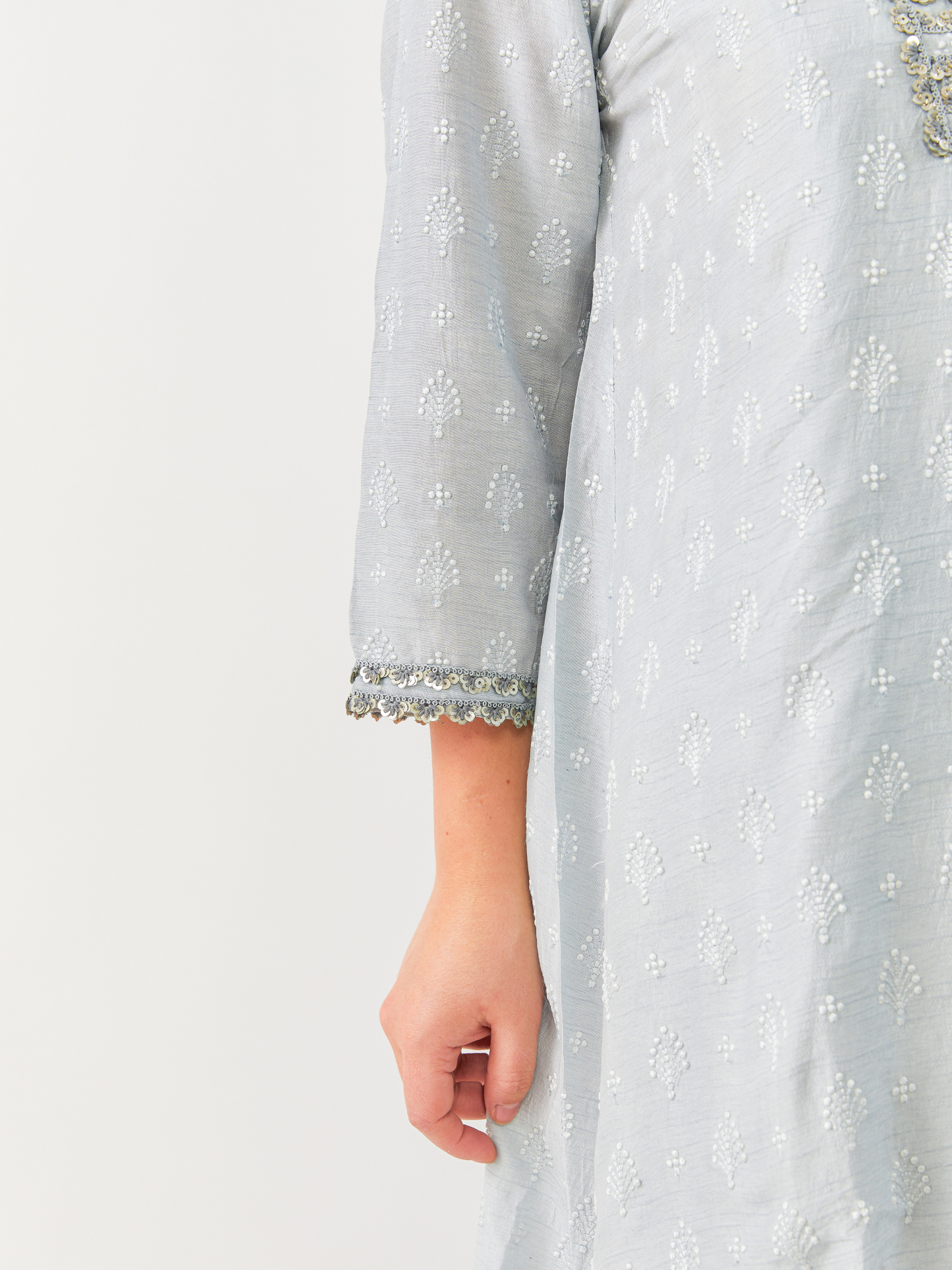 Emma Light Grey Soft Raw Silk Tunic Set