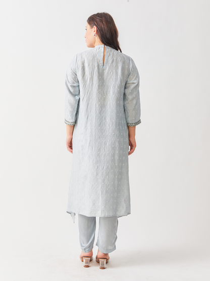 Emma Light Grey Soft Raw Silk Tunic Set