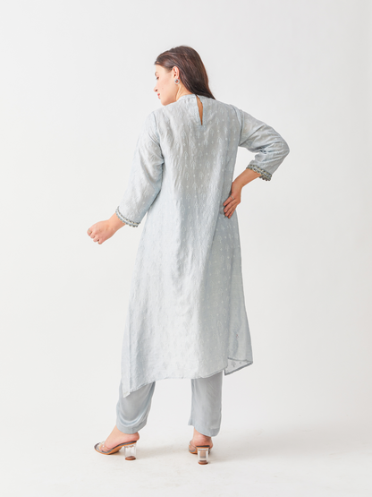 Emma Light Grey Soft Raw Silk Tunic Set