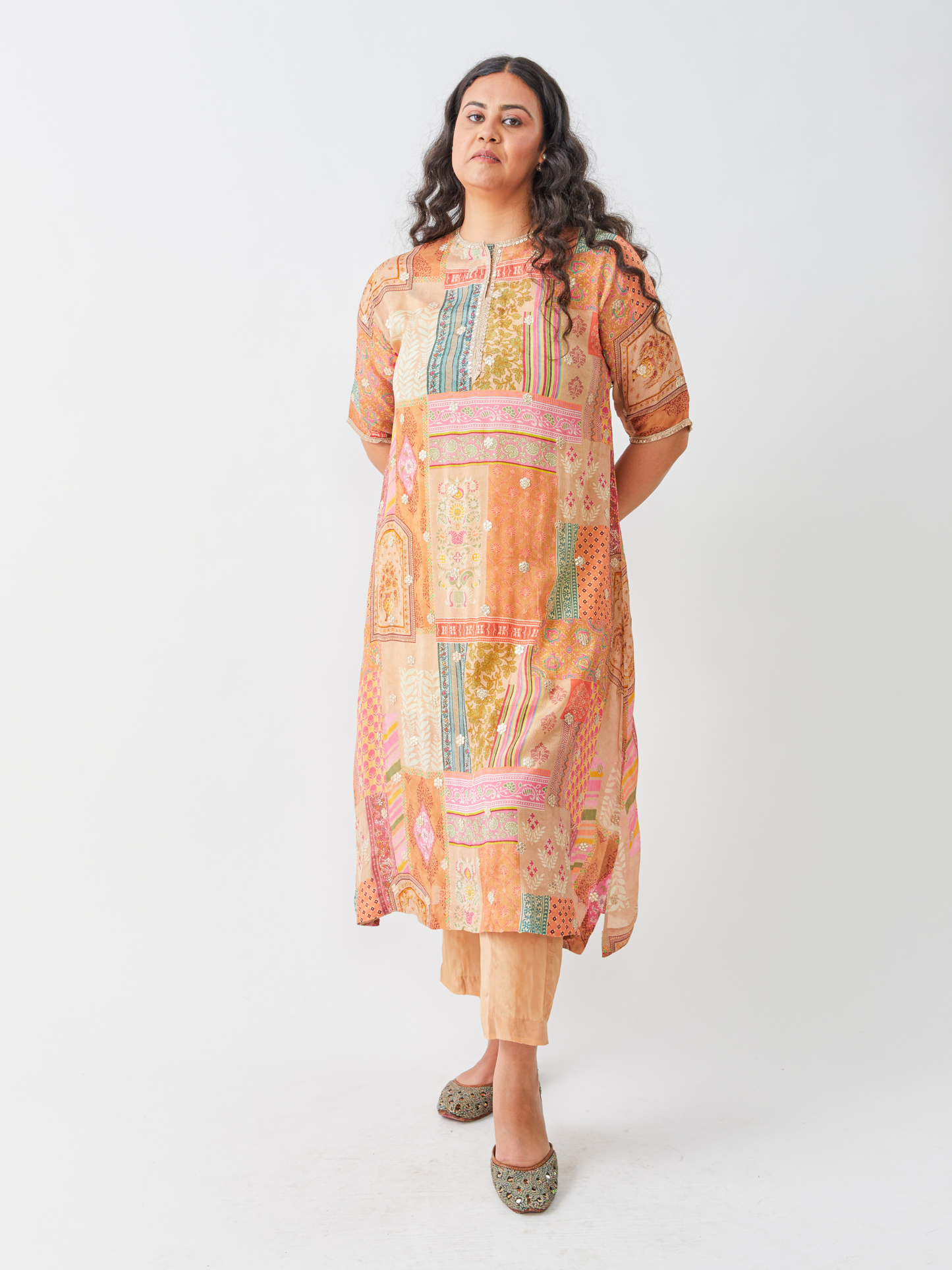 Emma Printed Pastel Chiffon Tunic Set With Gota Patti Boota