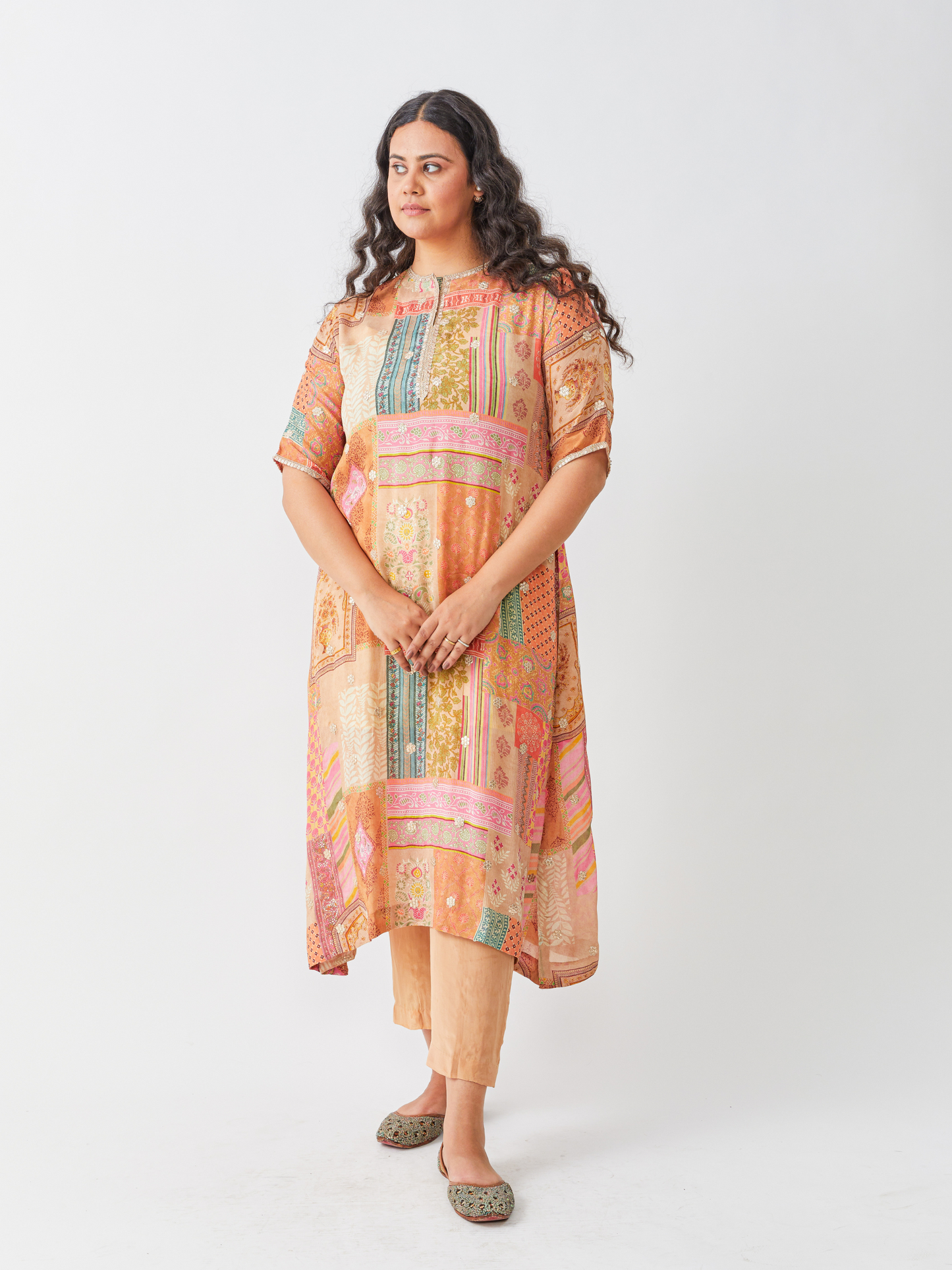 Emma Printed Pastel Chiffon Tunic Set With Gota Patti Boota