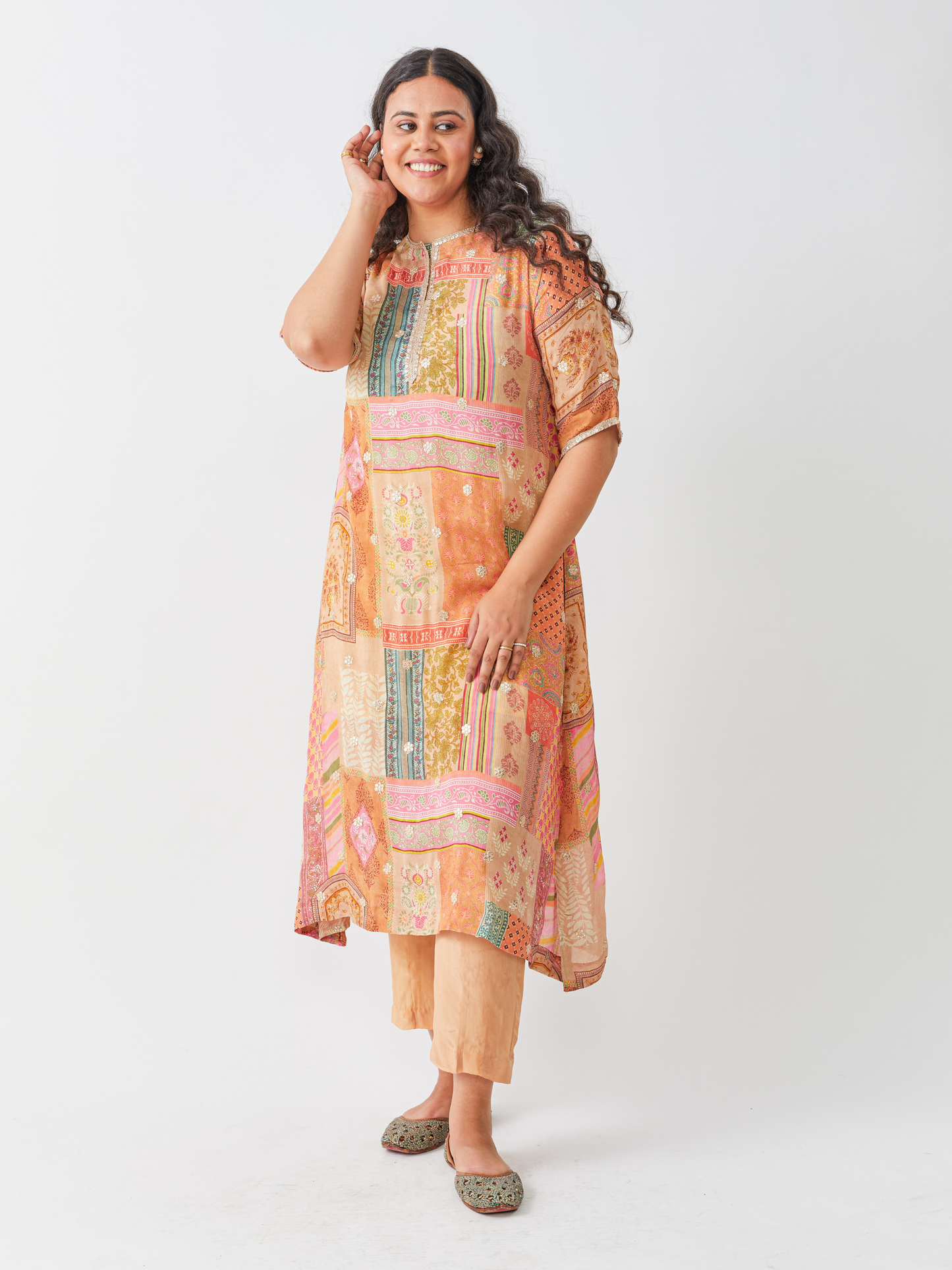 Emma Printed Pastel Chiffon Tunic Set With Gota Patti Boota