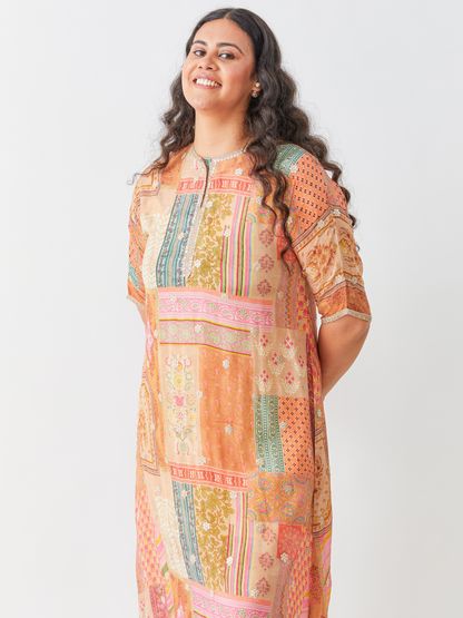 Emma Printed Pastel Chiffon Tunic Set With Gota Patti Boota