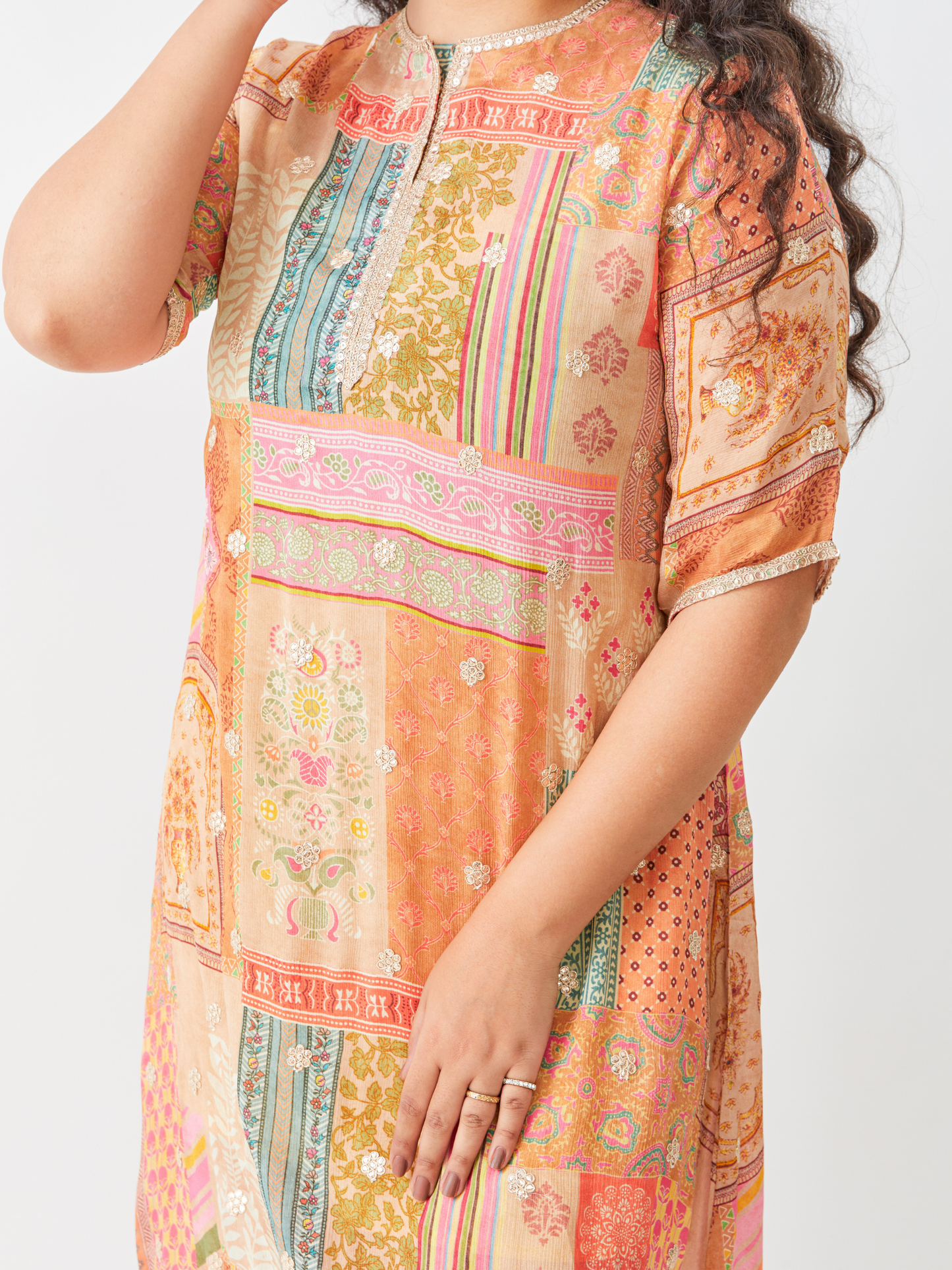 Emma Printed Pastel Chiffon Tunic Set With Gota Patti Boota