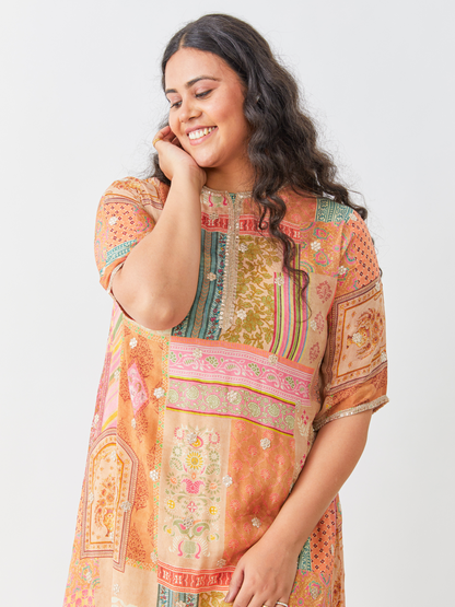 Emma Printed Pastel Chiffon Tunic Set With Gota Patti Boota