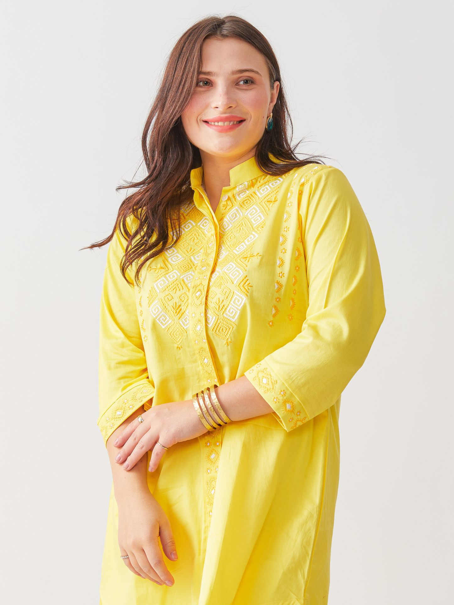 Fika Yellow Tunic Set With Beautiful Folk  Embroidery