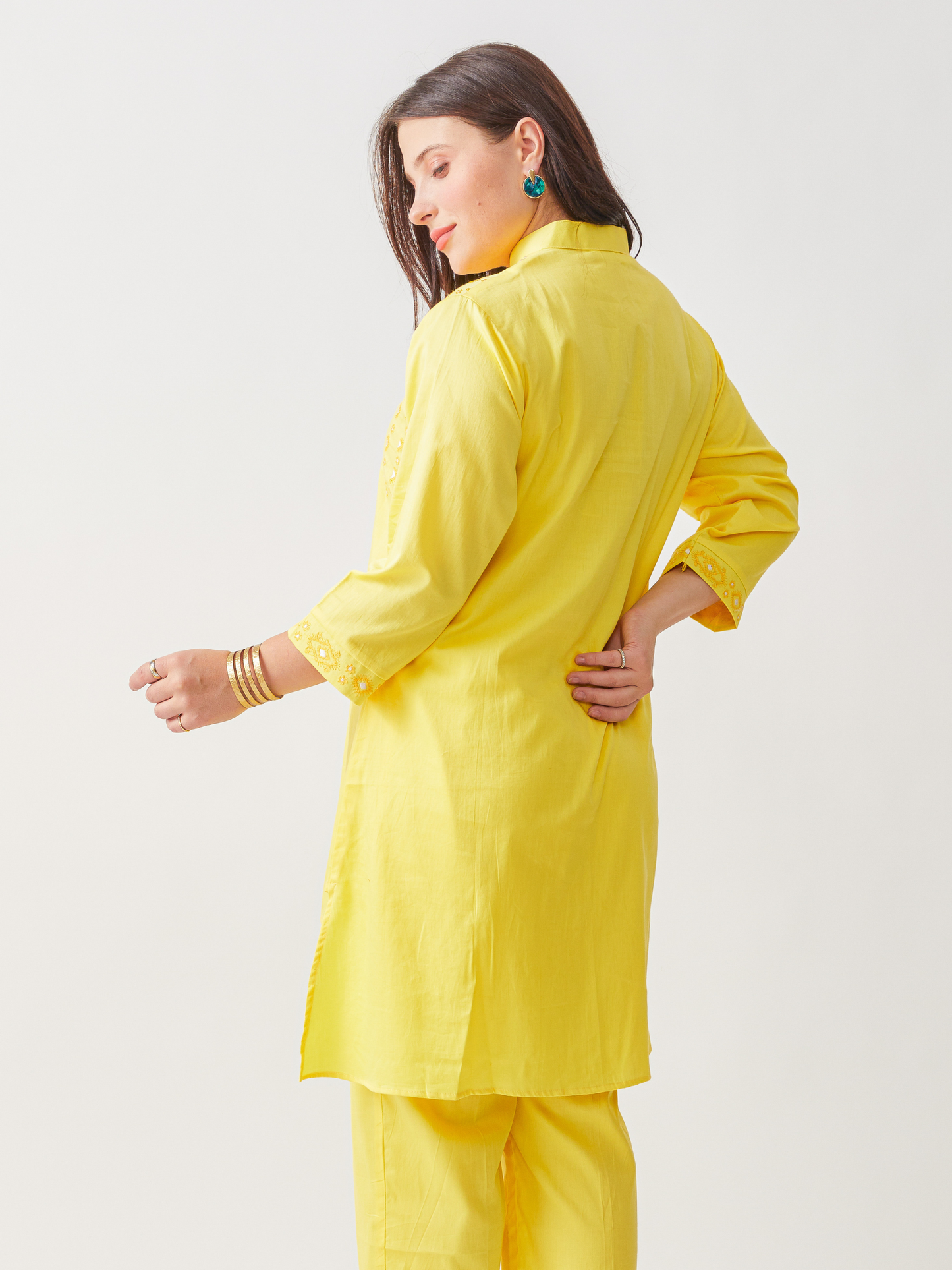 Fika Yellow Tunic Set With Beautiful Folk  Embroidery