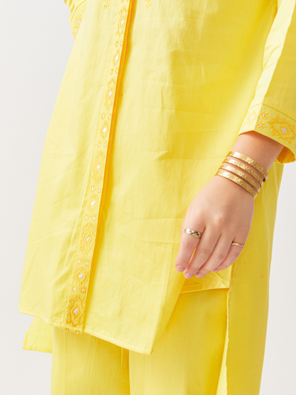 Fika Yellow Tunic Set With Beautiful Folk  Embroidery