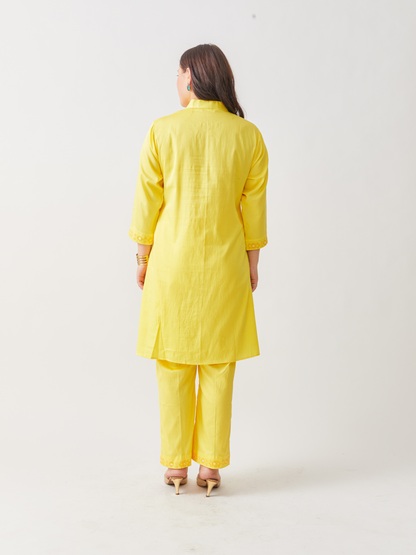 Fika Yellow Tunic Set With Beautiful Folk  Embroidery