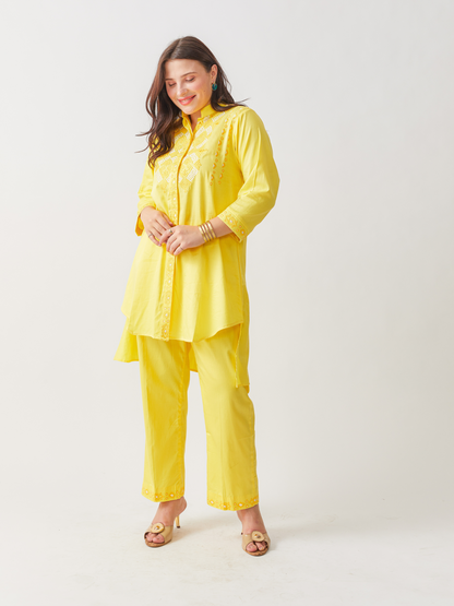 Fika Yellow Tunic Set With Beautiful Folk  Embroidery