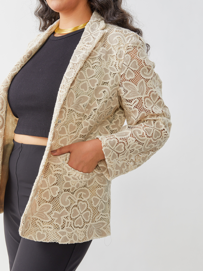 Irish Crochet Cream And Camel Jacket