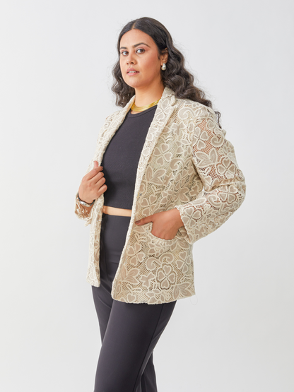 Irish Crochet Cream And Camel Jacket