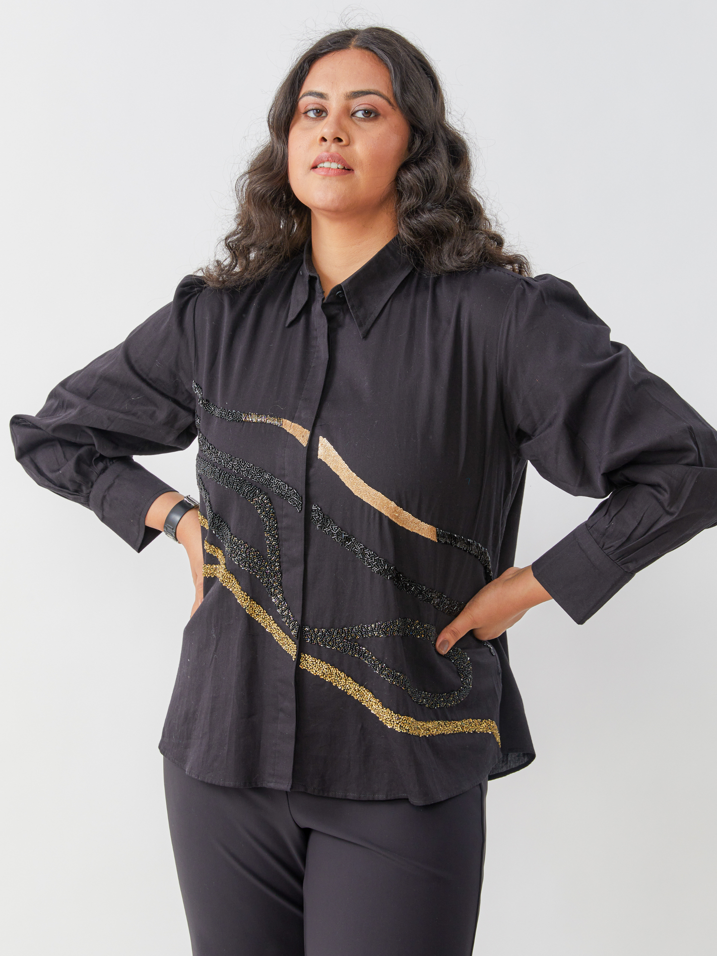 Emma  Black  Shirt With Antique Hand Embroidery