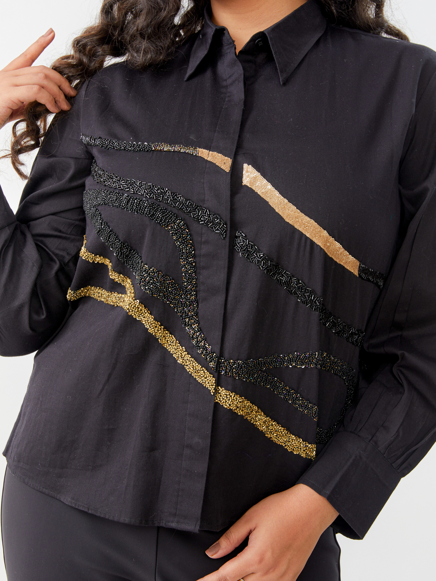 Emma  Black  Shirt With Antique Hand Embroidery