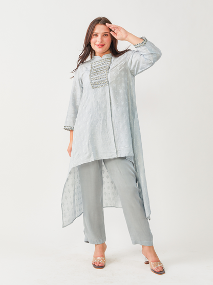 Emma Light Grey Soft Raw Silk Tunic Set