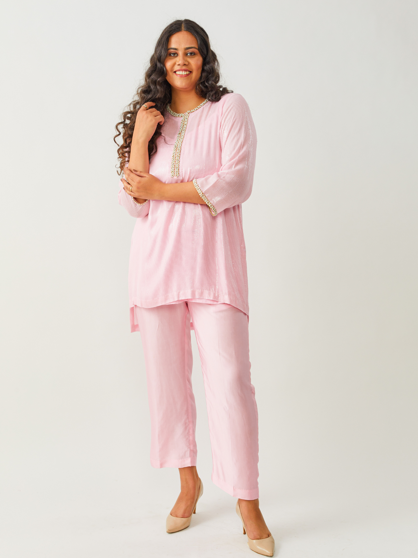 Emma Light Pink Georgette Tunic Set