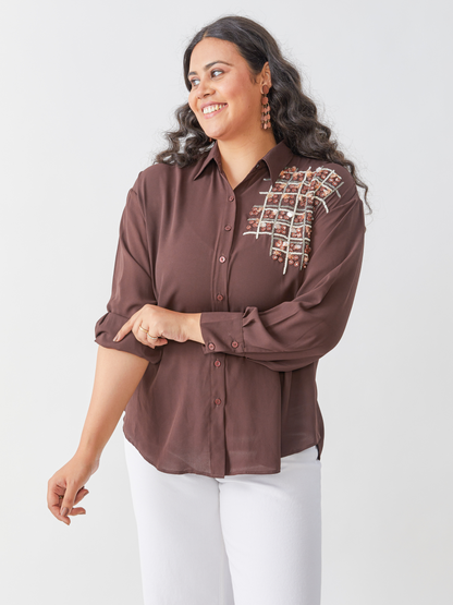 Fete Brown Shirt With Hand Embroidery