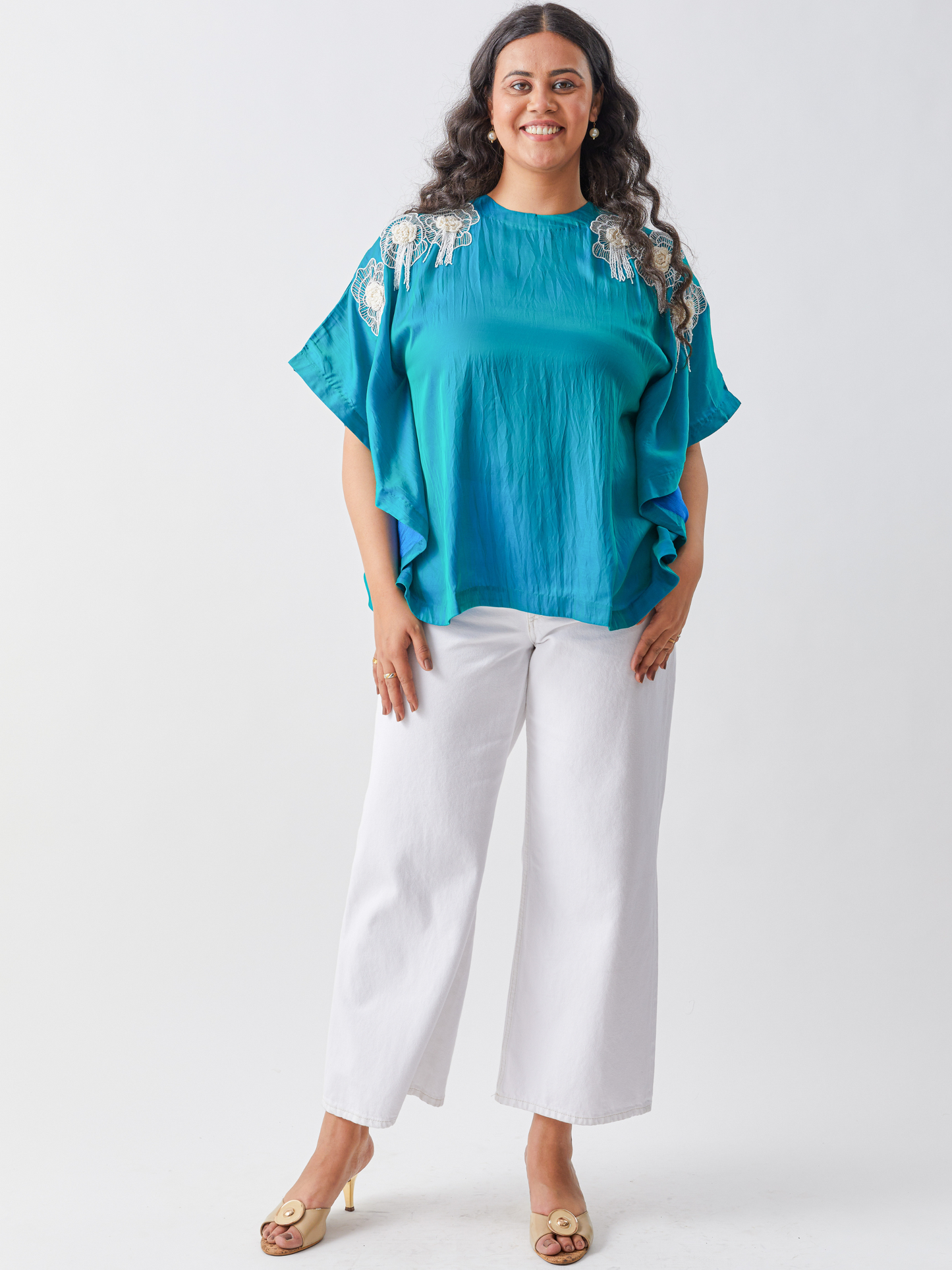 Fete Kaftan Top With Pearl Embroidery