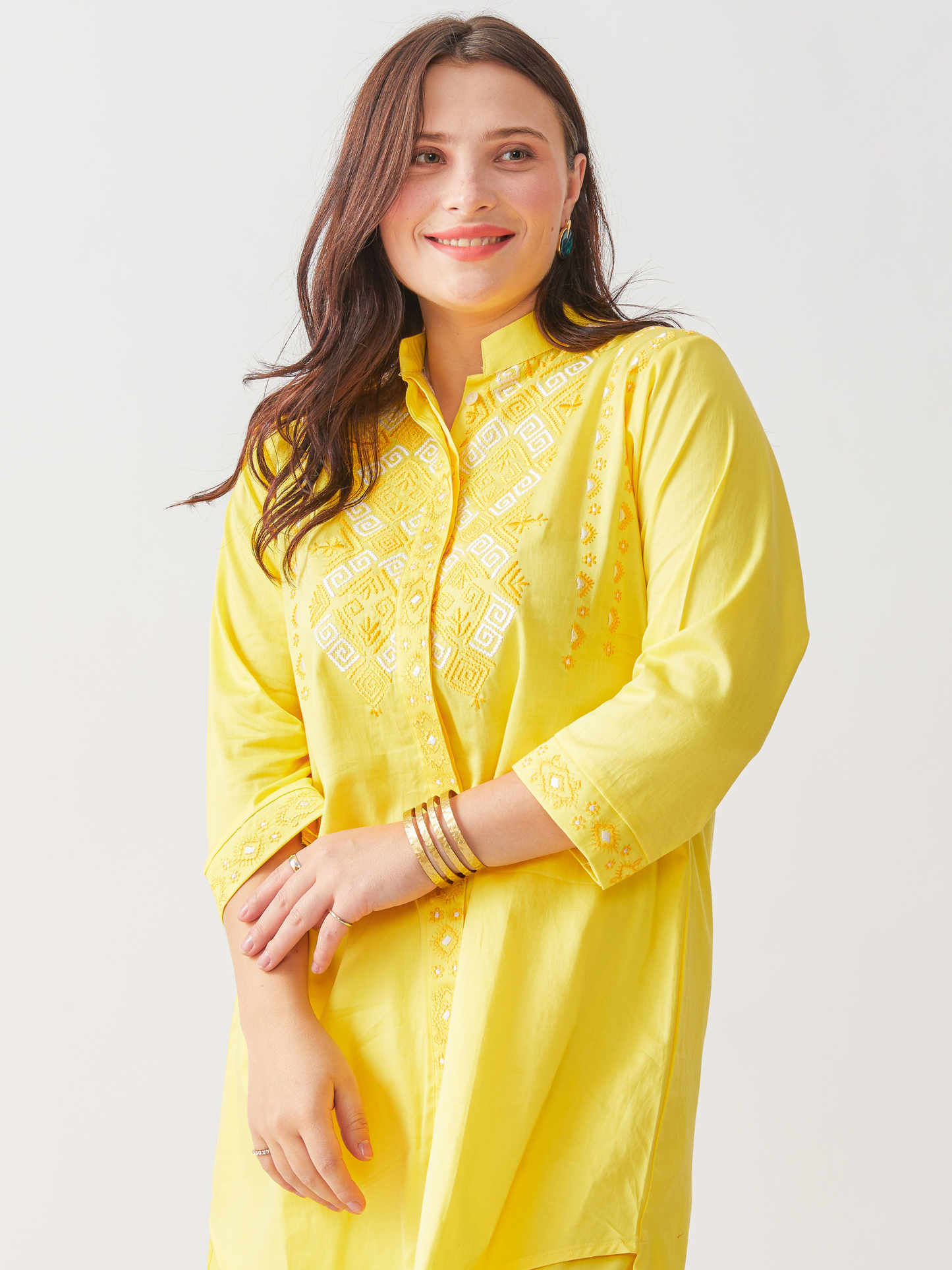 Fika Yellow Tunic Set With Beautiful Folk  Embroidery