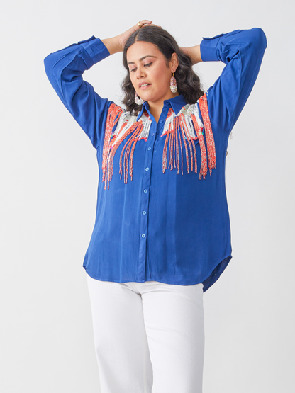 Koa Royal Blue Shirt With Contrast Embroidery Bold and Fearless