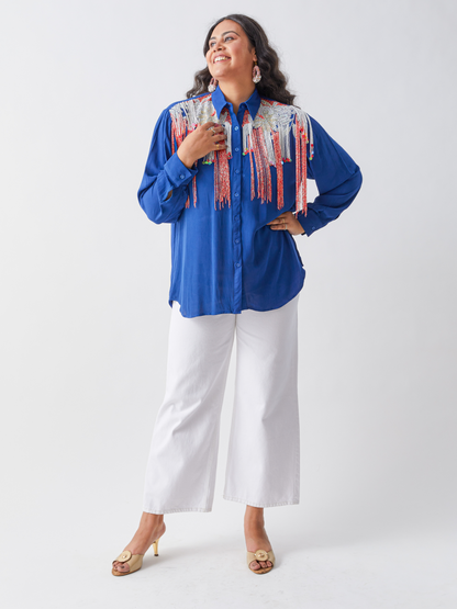 Koa Royal Blue Shirt With Contrast Embroidery Bold and Fearless