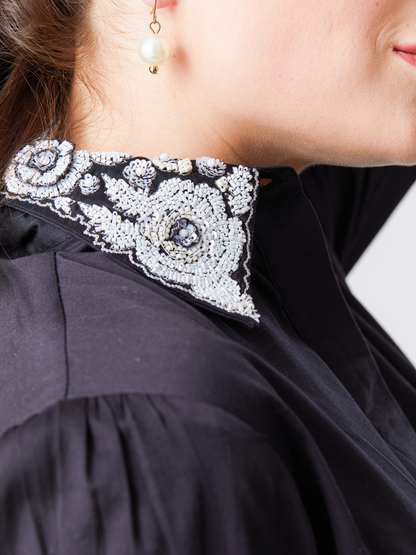 Lagom Black Shirt With Pearl Embroidery Collar