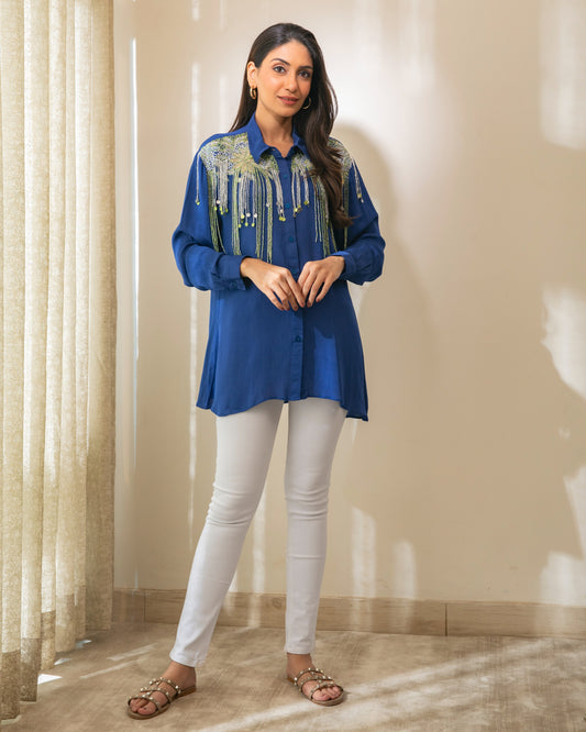 Koa Royal Blue Shirt With Contrast Embroidery Bold N Fearless