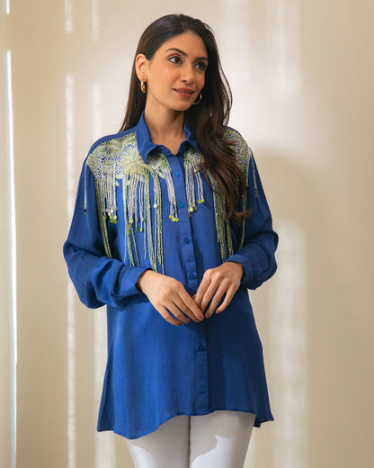Koa Royal Blue Shirt With Contrast Embroidery Bold N Fearless