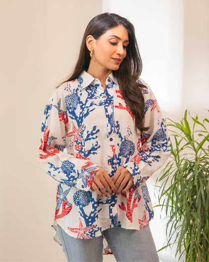 Oceanic Cotton Linen Button Down Shirt