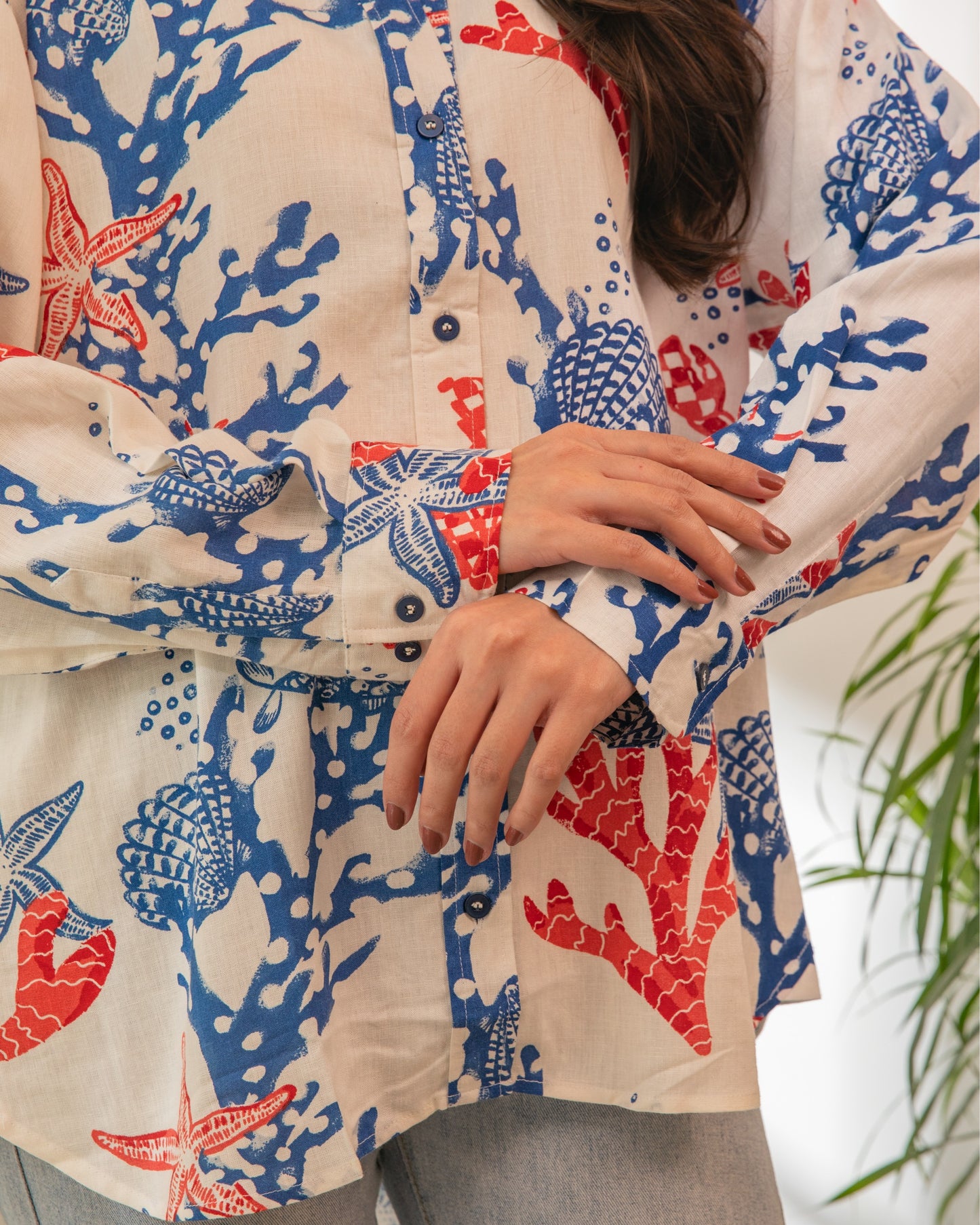 Oceanic Cotton Linen Button Down Shirt