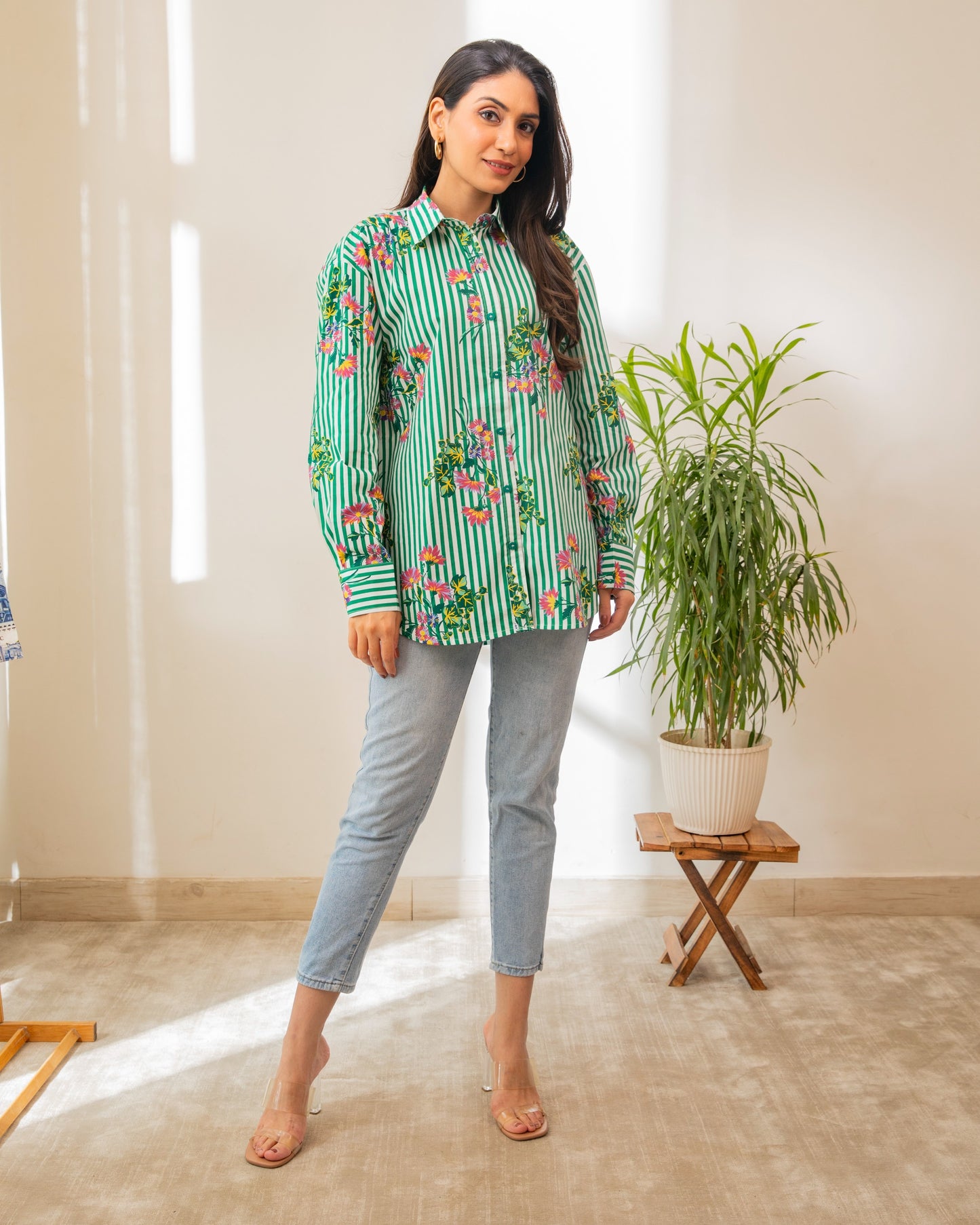 Floral Stripe Button Down Shirt