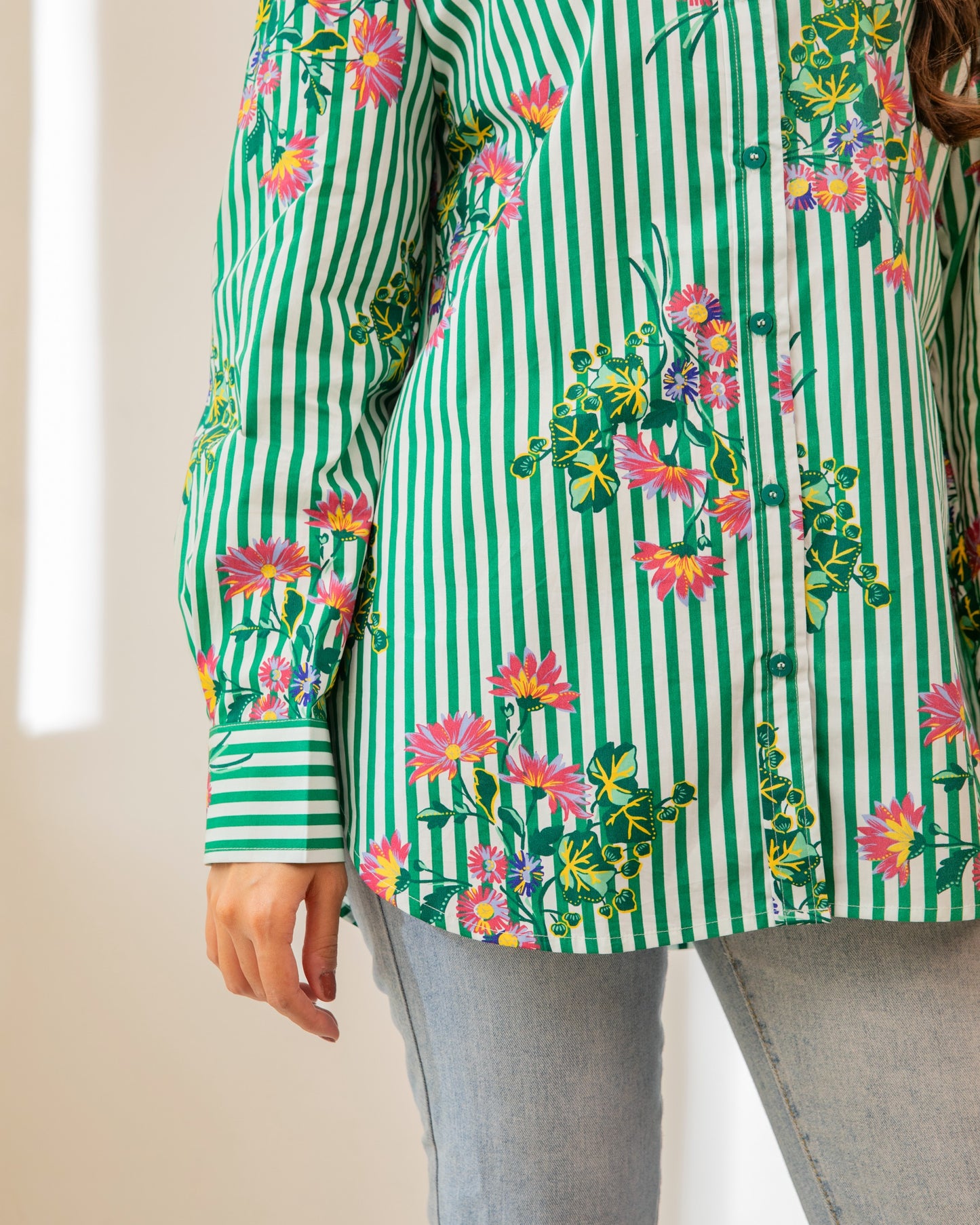 Floral Stripe Button Down Shirt