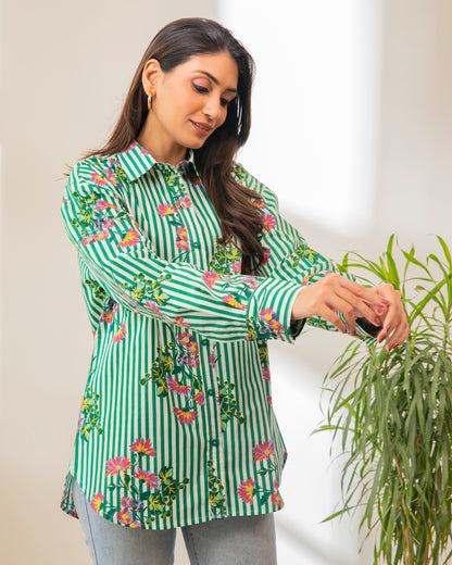 Floral Stripe Button Down Shirt