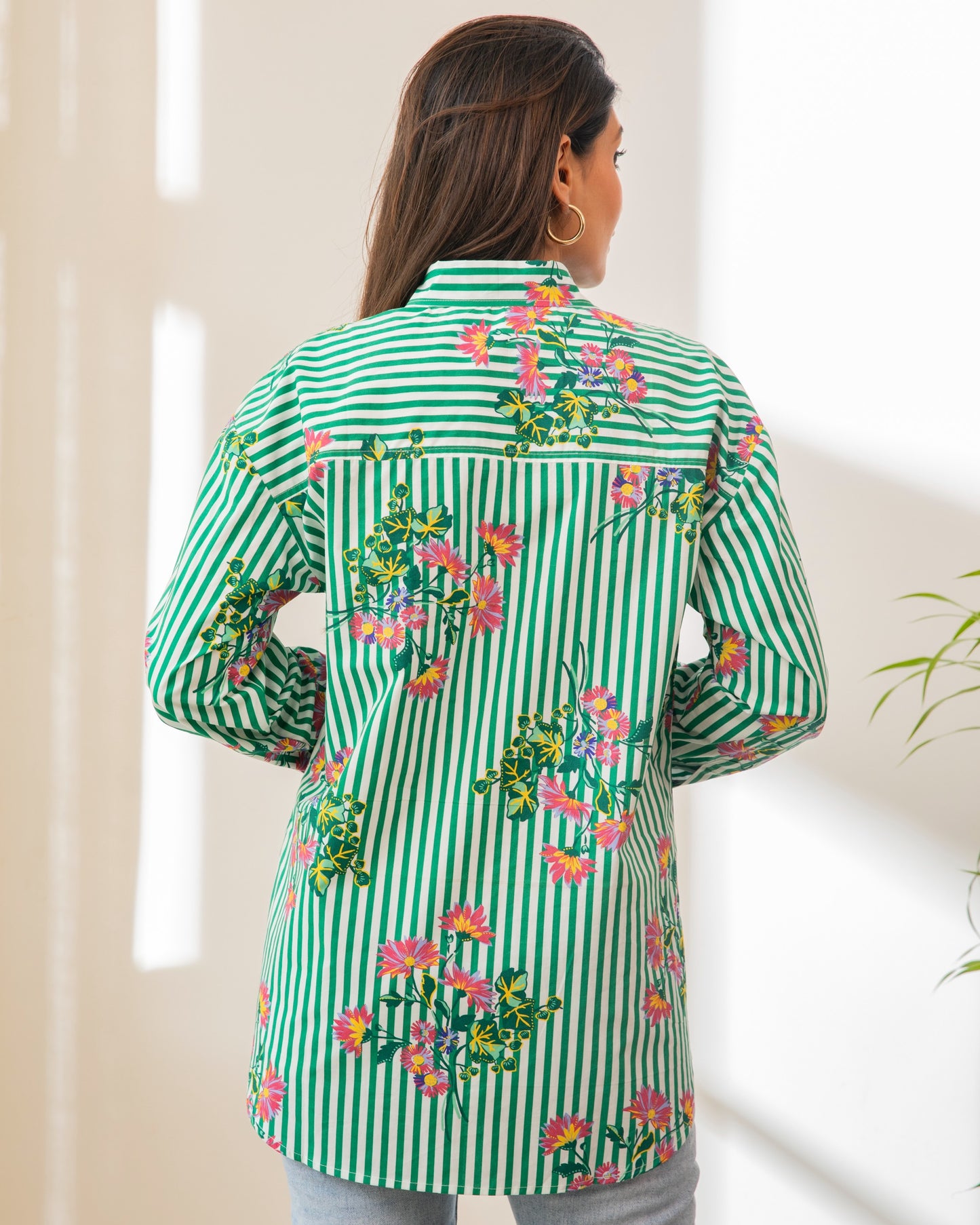 Floral Stripe Button Down Shirt