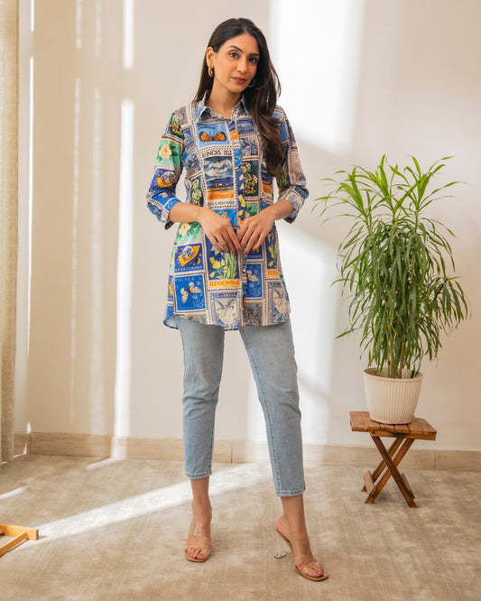 Stamp Button Down Soft Cotton Shirt