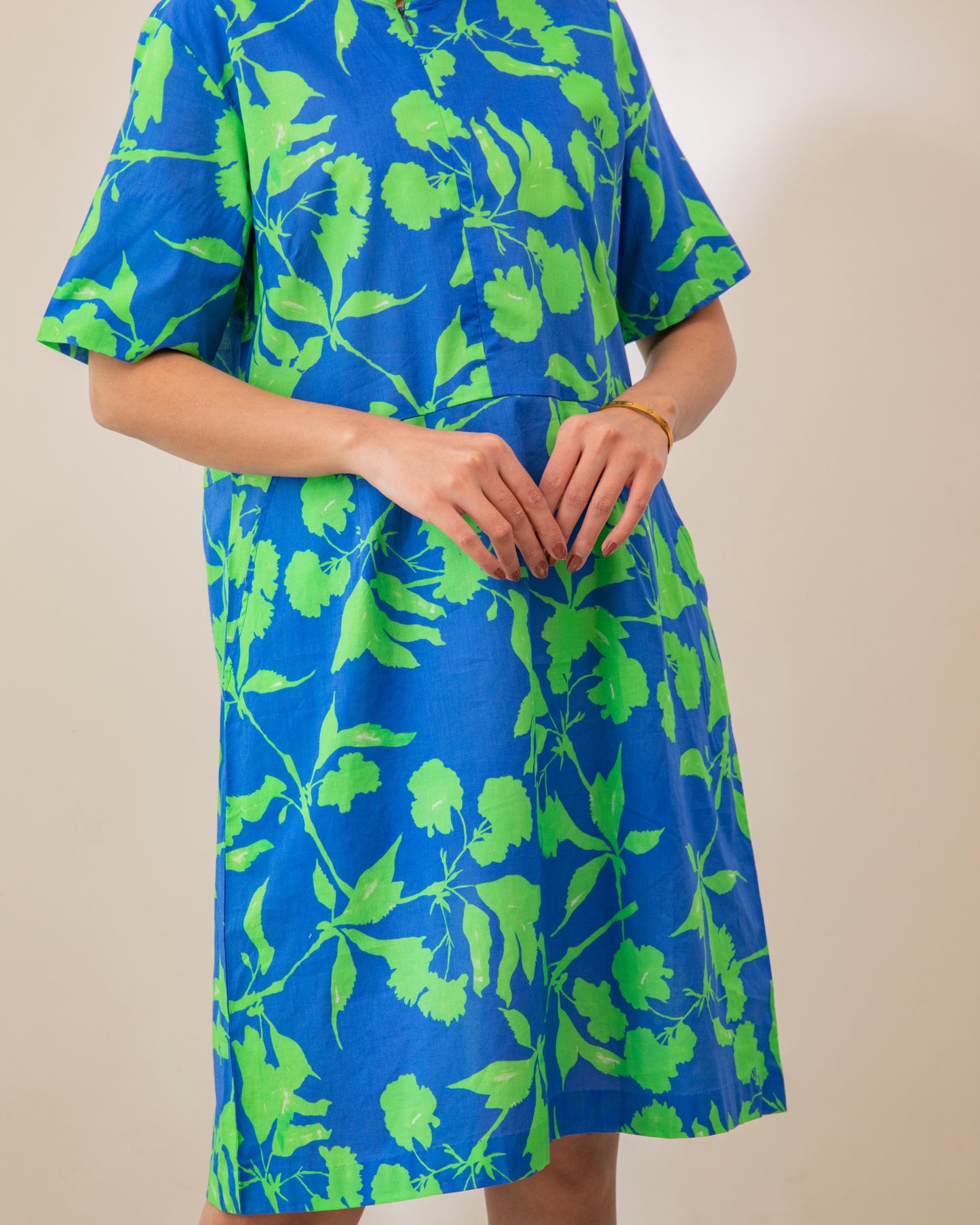 Beautiful Blue Green Digital Printed Cotton Short Dress