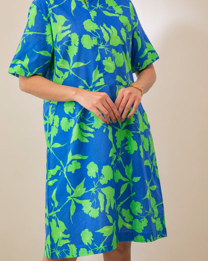 Beautiful Blue Green Digital Printed Cotton Short Dress