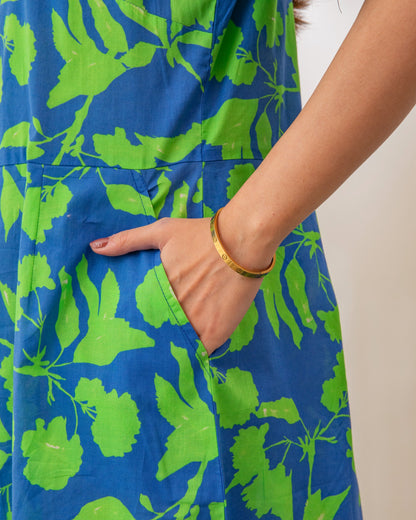 Beautiful Blue Green Digital Printed Cotton Short Dress